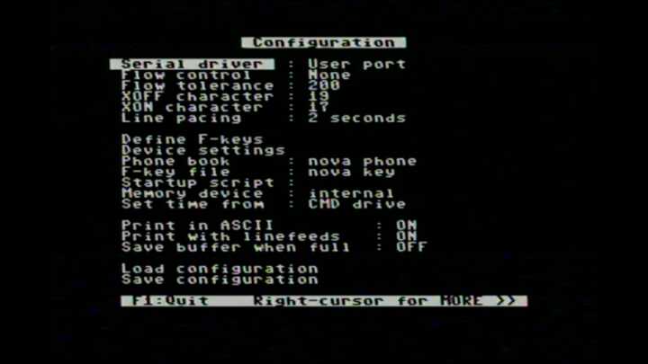 Second configuration page of Novaterm program