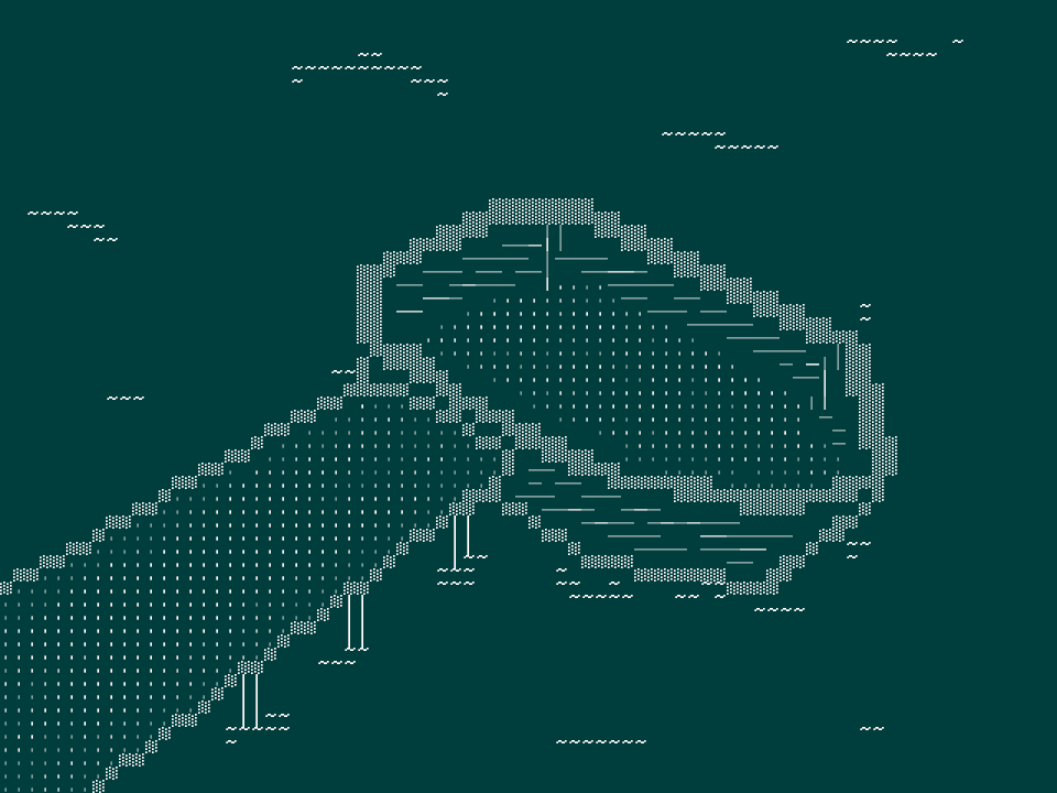 Text-based drawing of a boat at the end of a pier