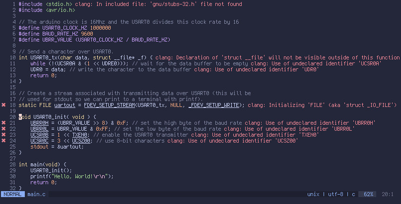 Screenshot of a text editor with errors indicating that the LSP server could not locate some included header files