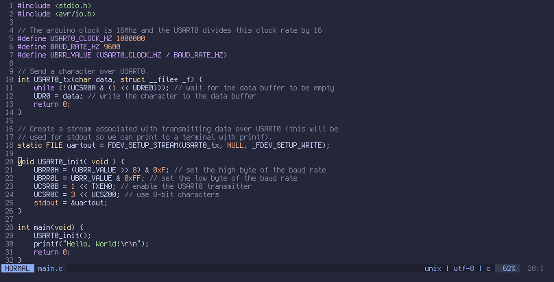Screenshot of a text editor editing the same file as above, but this time there are no errors