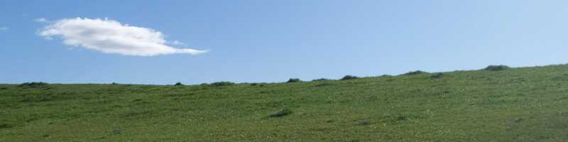 A grassy hill with a blue sky containing a single cloud. The closest thing to the Windows XP Bliss wallpaper within walking distance of my home.