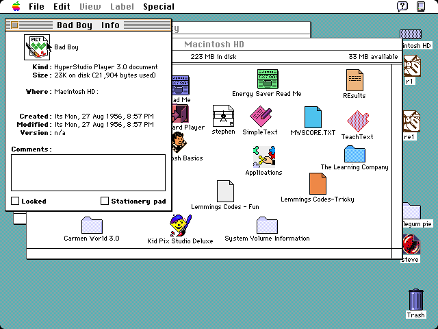 The file info screen for the bad boy image where its kind is a HyperStudio document