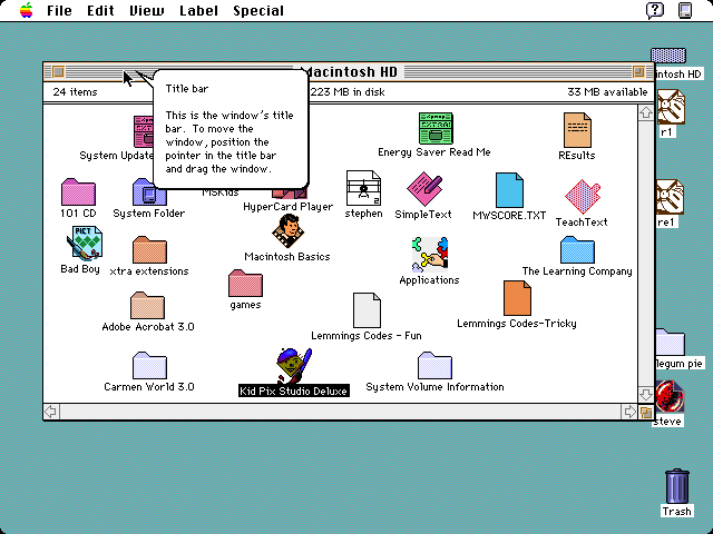 Help bubble explaining the Title bar