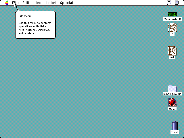 Help bubble explaining the File menu