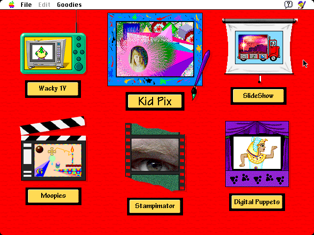 The menu screen of Kid Pix