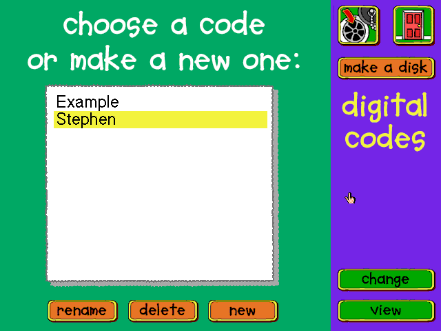 A load game screen for a code mini game