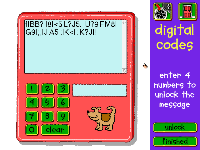 The code minigame with a secret message and a prompt for a 4 digit code