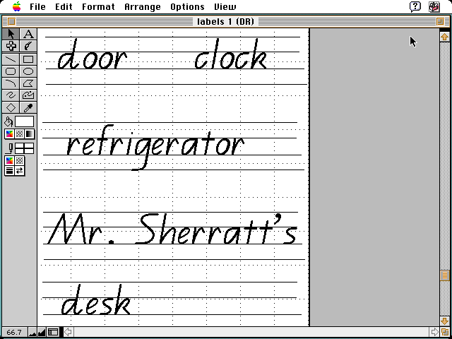 Some labels for objects in a classroom