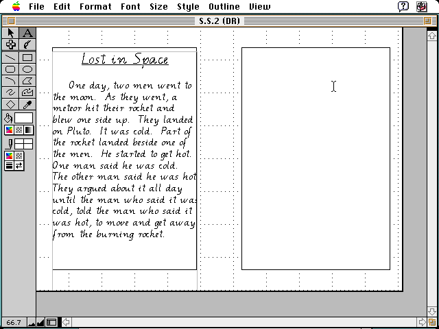 The first page of the short story “Lost in Space”